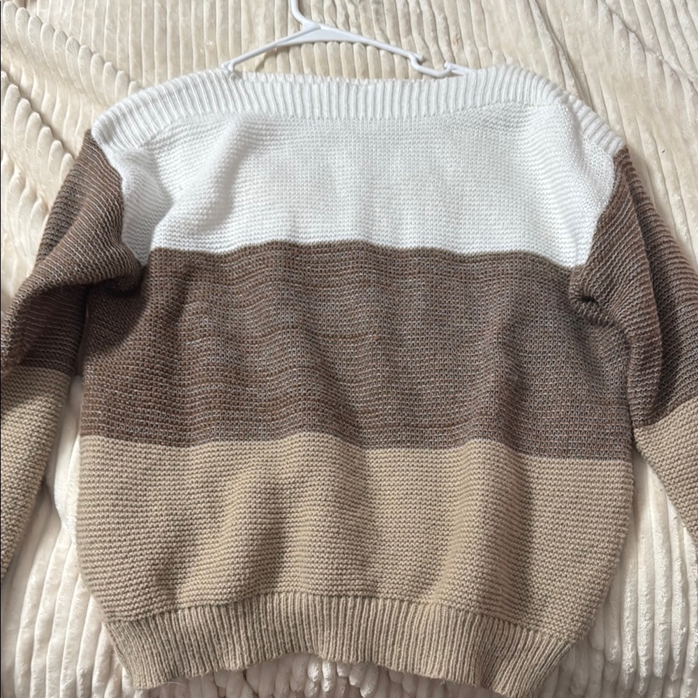 Colorblock Sweater in White, Brown, and Tan